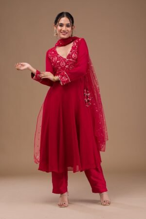 Maroon Zariwork Georgette Readymade Salwar Suit