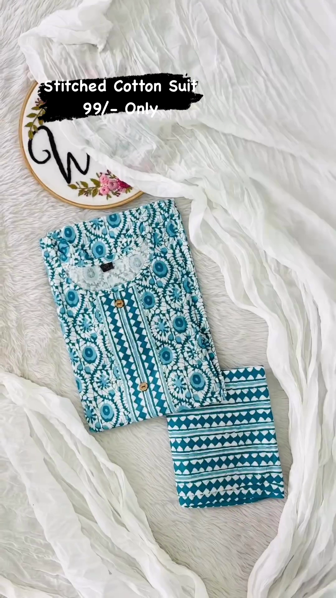 Round Neck Cotton Salwar With Dupatta For Women