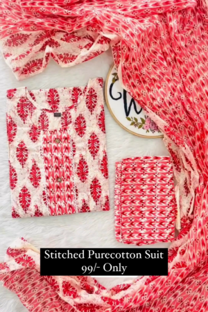 Round Neck Designer Cotton Salwar With Dupatta For Women