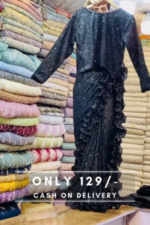 Thread and Sequins Embroidery Black Saree With Baahar-e-siah Blouse