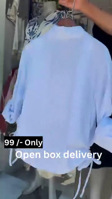 Mint Striped Drawstring Shirt with White Crop Tank - Image 8