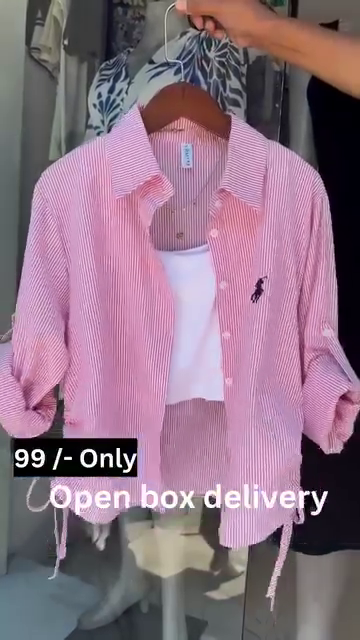 Mint Striped Drawstring Shirt with White Crop Tank - Image 7