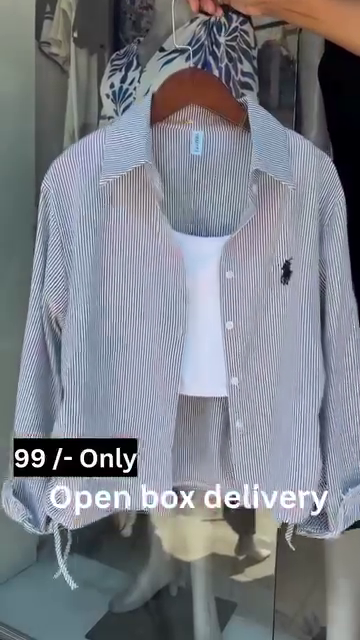 Mint Striped Drawstring Shirt with White Crop Tank - Image 6